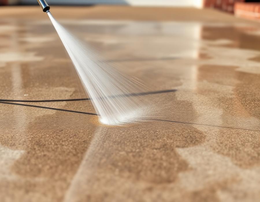 Pressure washing a concrete driveway